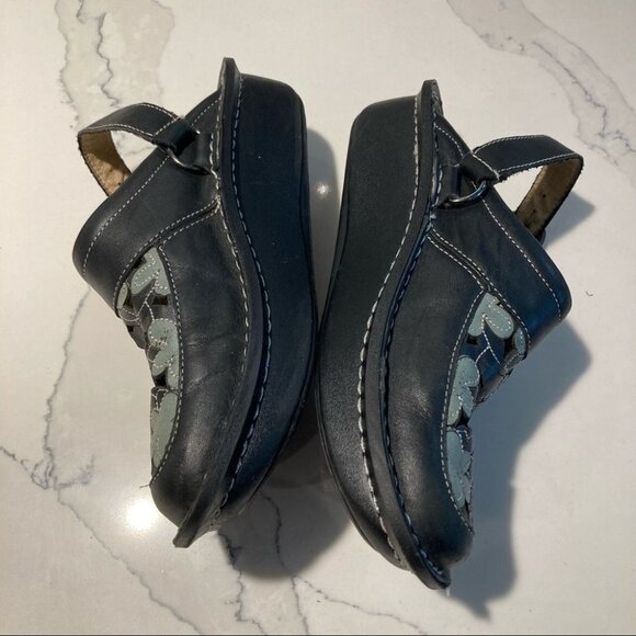 ALEGRIA Sz 36 PG Lite Slide Clog Slingback Black Teal/Gray Floral Cutout Sandals - Picture 5 of 12